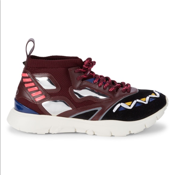 Valentino Garavani Other - Valentino Mixed-Media Platform Runners Sneakers Size 8 Color Rubin NWB AUTHENTIC